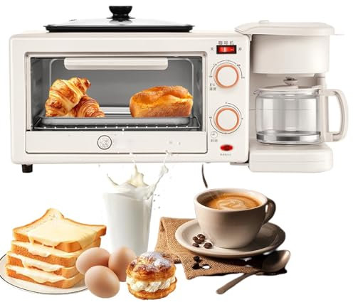 Estación de Desayuno 3 en 1, máquina de Desayuno Multifuncional de 1100 W con cafetera, Control de Temperatura de 100-230 ° y Temporizador de 60 Minutos, máquina de Desayuno eléctrica de 12 L