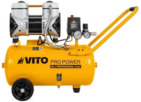 Vito – Compresor de aire portátil silencioso 24L 2CV / 1,5 kW inflador neumáticos para coche, astillero sin aceite, 8 bar
