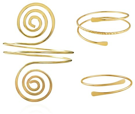 Czdtq 3 Pcs Arm Cuff,Gold Arm Cuff Upper Arm,Gold Arms Cuffs Upper Arms for Girls Women,Adjustable Open Wide Wire Bracelets Bangles,Minimalist Design for Date,Party,Travel and Gift