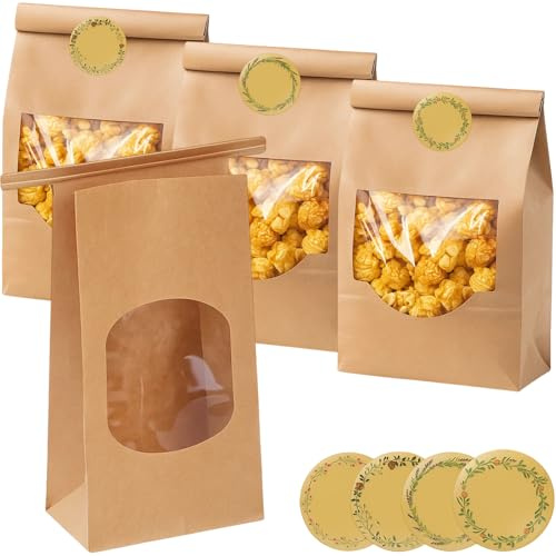 30 sacchetti di carta con finestra, 17 x 9 x 6 cm, trasparenti per biscotti, chicchi di caffè, spezie, caramelle, regali di compleanno