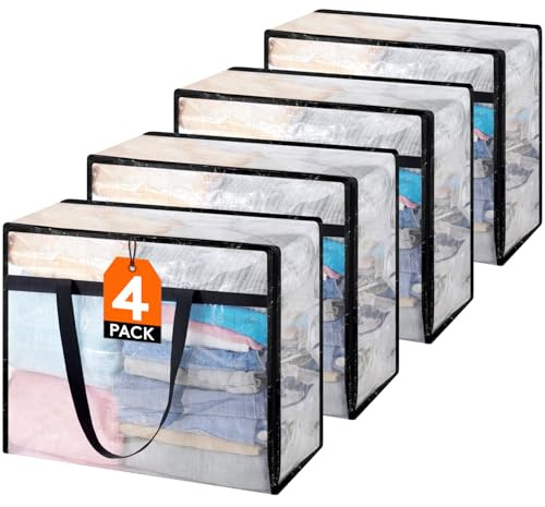 Lifewit Förvaringslådor 40L, Klädförvaring PP Robust, Transparent Förvaringspåse med Handtag, Vikbar Förvaring Under Sängen för Flytt, Täcken, Filtrar och Leksaker, 4-Pack