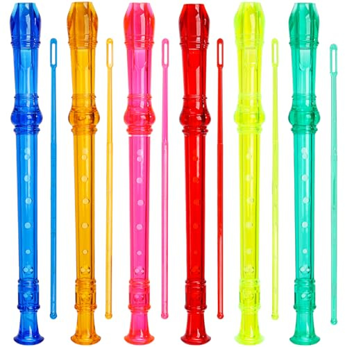 ZEAYEA 6 Pack Soprano Recorder Instrument, 8 Hole German Style Fingering Descant Flute, Detachable Recorders with Cleaning Rod and Fingering Chart for Beginners, Band, Party, 6 Color