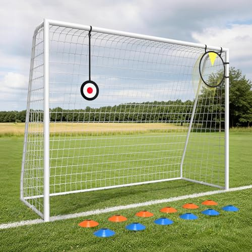 Soccer Goal for Backyard - 12×6/8×6/6×4 FT, Training and Tournament Size Metal Frame Soccer Net with Target Net, Shooting Target & 12 Training Cones for Kids Teens Adults Easy Assembly