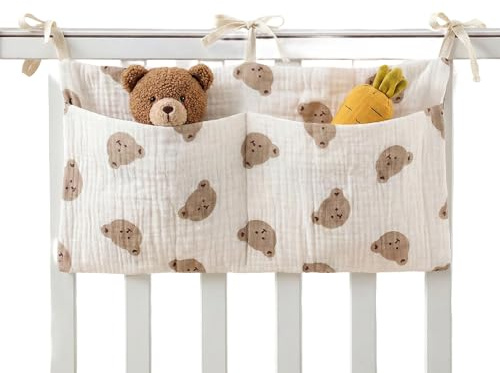 BAUCH Borsa Appendere per Lettino,Organizer per Cameretta dei Bambini, 2 Tasche, Tasche Portaoggetti Letto,per Lettino per Riporre Vestiti Pannolini Giocattoli,39X20CM