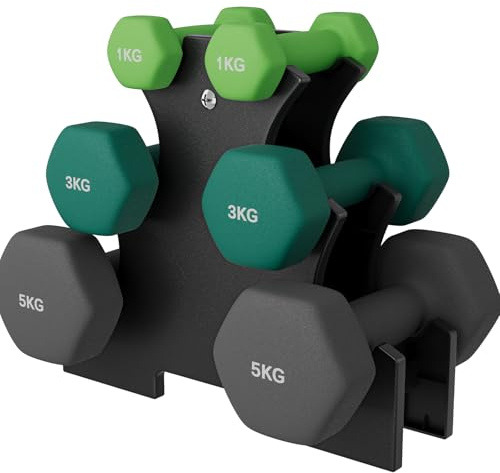 Dripex Ensemble d'Haltères en Néoprène avec Support 18kg