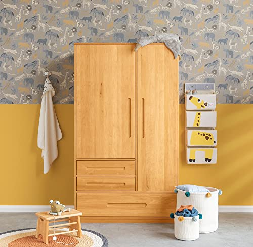 BioKinder Kleiderschrank Kinderkleiderschrank 2-türig Lina aus zertifizierten Bio-Massivholz H 190 x B 110 x T 55 cm