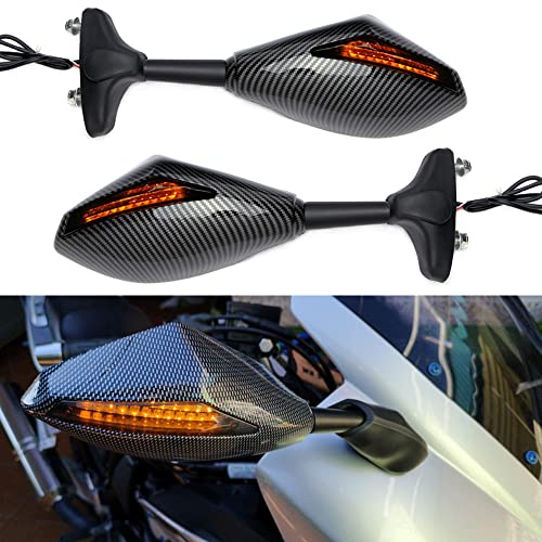 MISS MOLY Black Motorcycle Turn Signal Rearview Mirror with LED Arrow Indicator For CBR GSXR YZF (Carbon)