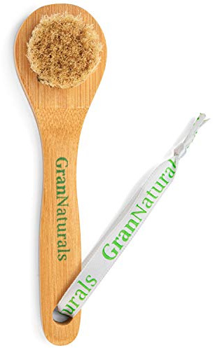 GranNaturals Manual Facial Brush Dry Brushing Scrubber - Stiff Boar Bristles for Exfoliation - Promotes Lymphatic Drainage, Deep Cleansing, Gentle Pore Cleaning for Glowing, Soft Skin - Wooden Handle