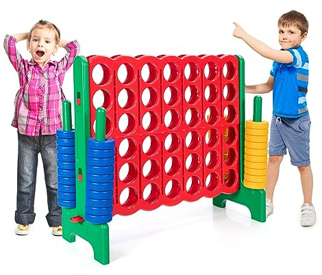 COSTWAY Vier-Gewinnt Spiel, 4 Gewinnt Spielbrettsätze, Vier in Einer Reihe Spiel mit 42 Jumbo Ringen und Schieberegler zum schnellen Neustart für Kinder und Erwachsene (Grün)