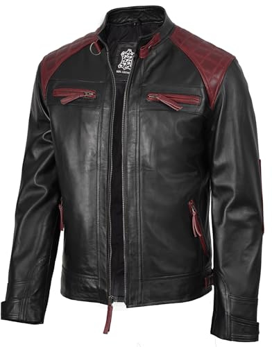 fjackets Veste de moto en cuir d'agneau véritable matelassé pour homme avec fermeture éclair classique Café Racer