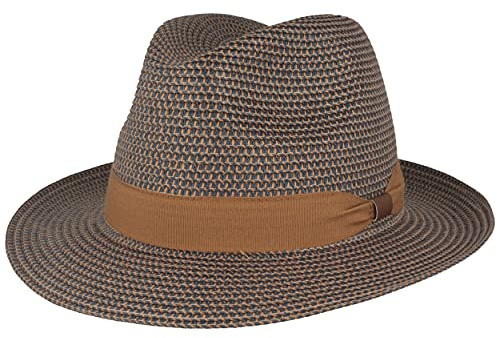 Breiter Sombrero de Sol Estilo Bogart Sombrero de Verano de Paja de Papel 100% Ligero Flexible Agradable a la Piel y Cómodo, Color Azul-Beige Jaspeado XL