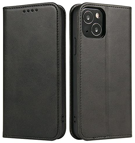 Mixroom - Custodia Cover Case a Libro Nero Per iPhone 13 Con Stand In Ecopelle Chiusura magnetica Formato Portafoglio Parte Interna In TPU Morbida con Bordi Piatti