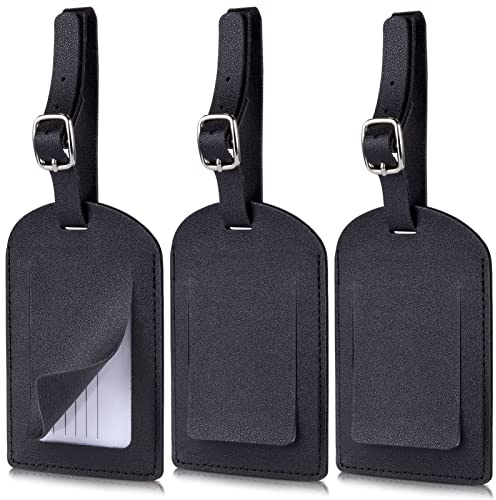 Kiiwah 3 Pezzi Etichette Targhette per Bagagli Valigia, Tag Valigia Identificativa con Fibbia Regolabile in Pelle PU per Borsa da Viaggio Prevenire la Perdita (Nero)