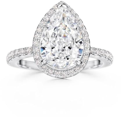Michooyel Bague de fiançailles S925 en argent sterling avec diamant taillé en poire 3,0 ct et oxyde de zirconium pour femme