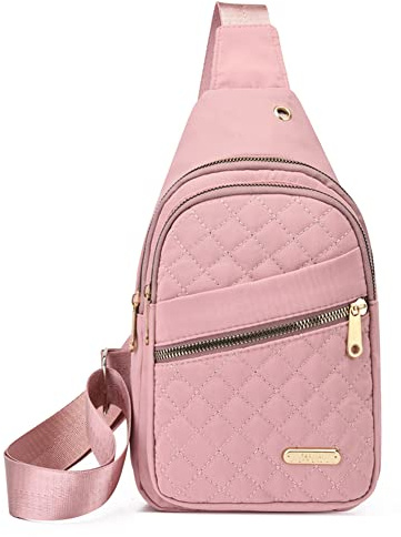 Estwell axelväska bröstväska liten axelremsväska med hål för hörlurar ledig axelväska handväska lätt mode dagväska för kvinnor damer flickor, Rosa, en storlek