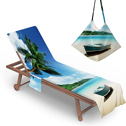 Highdi Funda para Silla de Playa Toalla Funda para Tumbona de Microfibra Funda para Silla de Salón de Playa con Bolsillos para Tumbona, Piscina, Tomar El Sol, Jardín (75x210cm,Barco)