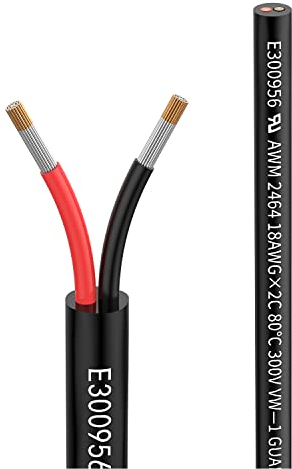 18awg 2×0,75mm² 20meter Elektrischer Kabel 2 adrig Verlängerungskabel UL2464 5V/12V/24V/300V Sauerstofffreies mehrlitziges verzinntes Kupferkabel Landschafts Draht LED Lampen im Automobil im Freien…
