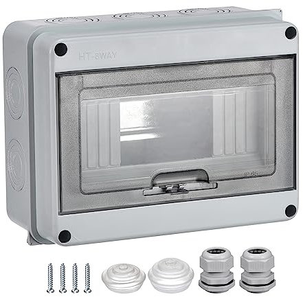 sourcing map Circuit Breaker Box 8 Way IP65 Waterproof Distribution Protection Box for Indoor Wall Circuit Breaker with Waterproof Connectors