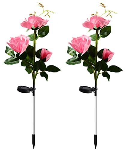 Luci solari da giardino, 7 colori cangianti, decorazione da giardino di rose solari, set di 2 luci solari decorative a forma di fiore, impermeabili, per cortile, aiuola, a