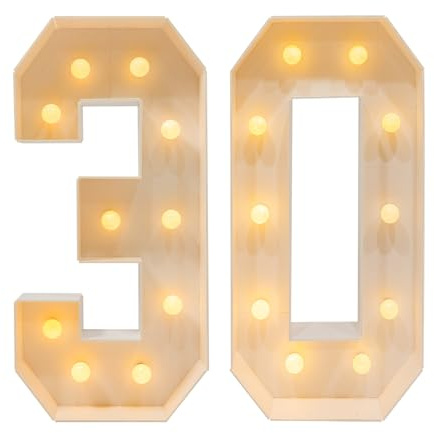 JDBDU Lampada a LED con numeri 30 luci decorative, numeri luminosi, numero 3D, decorazione per feste di compleanno, matrimonio, festa, altezza 100 cm