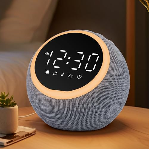 Mee 2ou Smart Digital Alarm Clock with White Noise, 25 Sounds, Night Light, Snooze, Sleep Timer, Adjustable Volume & Brightness – Mains Powered Bedside Alarm Clock for Kids, Girls, Adults, Bedroom Use