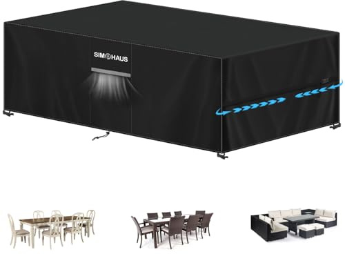 SIMPHAUS Trädgårdsmöbelöverdrag – vattentät skyddshuva för trädgårdsmöbler, bordsskydd för utomhusbruk med ventilation, 420D Oxford, UV-beständigt och vindtätt, överdrag/huvor för trädgårdsmöbler och