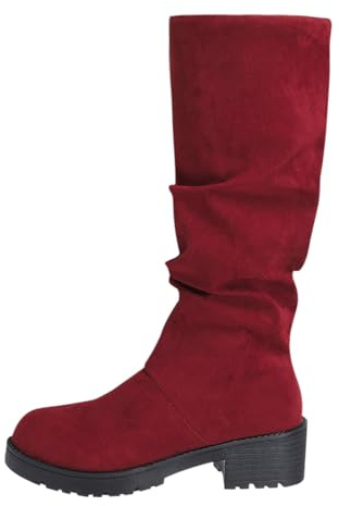 Generisch Bottes hautes pour femme - Élégantes et tendance - Talon bas - Bottes d'hiver antidérapantes - Mi-mollet - Tige large - Hauteur au genou - Bout rond - Bottes longues, Bordeaux, 40 EU