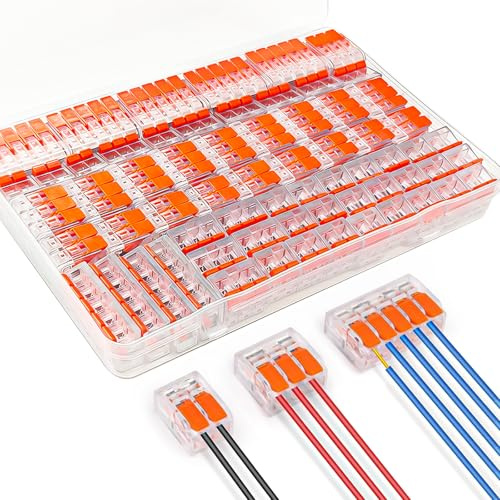 Conectores Eléctricos Rápidos 90 Piezas, Clemas Electricas 2/3/5 Puertos Compacto con Palanca de Empuje con Resorte, Empalmes Cables Electricos en PC Ignífugo, para Instala Eléctricas Cables 0.2-4mm²