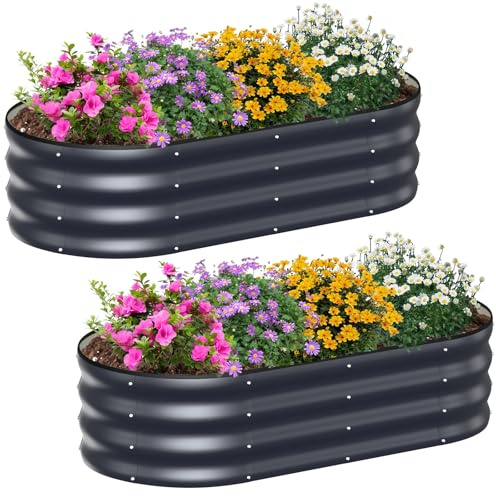 Ergohortus Raised Beds for Garden, Set of 2 Galvanised Garden Planters Box Outdoor, 120x60x30cm Metal Raised Garden Bed for Vegetables, Fruits, Flowers