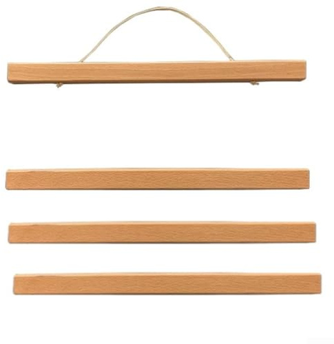 ZAMETTER Colgador magnético de madera maciza para pósteres, marco de madera de haya para pared, pinturas decorativas, obras de arte y pergaminos, diseño minimalista con cuerda de cuero para colgar (51