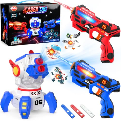 VATOS Rechargeable Laser Tag Set, 2-Player Infrared Laser Tag Guns & Interactive Projection with LED Score Display & 3 Target Cards, Indoor/Outdoor Laser Game Toys for Kids, Teens & Family
