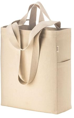Artexia Tote Bag in Canvas Riciclato 280 g/m² 32x40x12, Shopper in Cotone con Doppi Manici, Borsa di Tela con Soffietto, 2 Tasche Laterali e Tasca Interna
