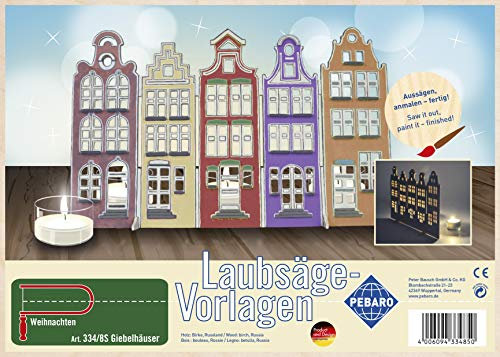 Pebaro- Modello per Sega da traforo in Compensato, Motivo Case del frontone, 334/8S