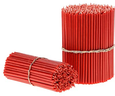 Danilovo Ritual Bienenwachs Kerzen (Rot) - Orthodoxe Kerzen für Gebet Tischdeko Hochzeit - Ungiftig, Ruß - Tropffrei, Lang, Nachhaltige Produkte, N100, Höhe: 16,5 cm, Ø 5,7 mm (100 stück)
