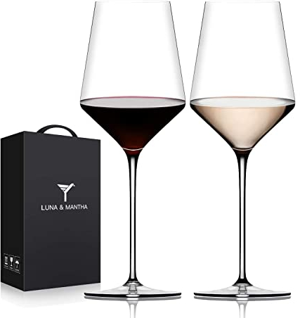 Red Wine Glasses Set of 2, Premium Crystal Wine Glasses Hand Blown, 15 oz,Thin Rim,Long Stem,Perfect for Red or White, Daily Use,Unique Wedding Anniversary or Birthday Gift