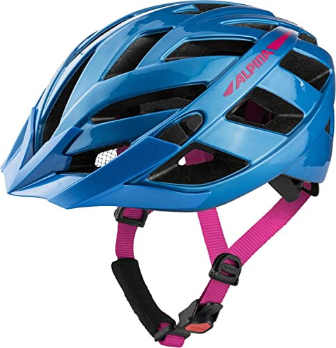 ALPINA PANOMA - Reflektierender & Optimal Belüfteter Fahrradhelm Mit Fliegennetz & Nachrüstbarem LED Für Erwachsene, True Blue-pink Gloss, M (56-59 cm)