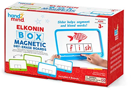 Learning Resources Elkonin Box Phoneme Magnetic Dry-Erase Board Set, Phoneme Frame Whiteboard With Built-in Slider For Segmenting & Blending Phonics, 2 3 4 5 Phoneme Words, Set of 8, Ages 3+
