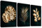 3 Panels Tiefes Grün Mit Rahmen Leinwand Bilder Schwarz Gold Palmblätter Bild auf Leinwand Malerei Poster Wandbilder Wanddeko Wohnzimmer Schlafzimmer Korridor Dekorationen 90x40cm (12x16x3pcs)