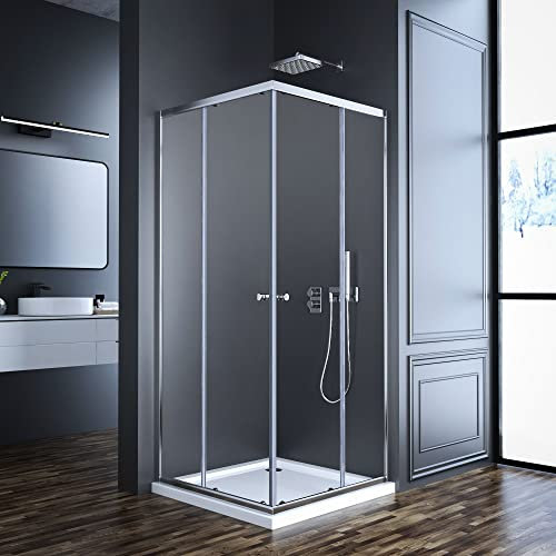 Goezes Duschkabine Eckeinstieg mit Schiebetüren 75x90x185cm Eckeinstieg Duschkabine Duschabtrennung Dusche Duschwand 6mm ESG Glas, LINKS & RECHTS MONTIERBAR