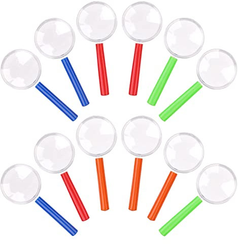 12 Stück Lupen Kinder, Mini Lupen Spielzeug Detektive Lupe Kinder Set Kunststoff Handlupe für Kindergeburtstag Outdoor Forscher Detektiv Rollenspiel Zubehör für zu Hause Schule Outdoor