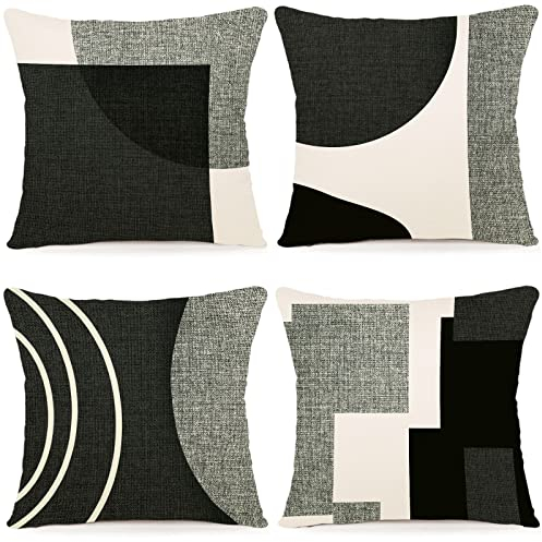 ZWJD Kissenbezug 45x45 4er Set Outdoor Kissen Dekokissen Leinen Kissenhülle Kissenbezüge Geometrische Muster Kissenhüllen für Sofa Wohnzimmer Zierkissen 45x45 A083-18
