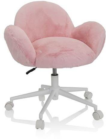 hjh OFFICE 719224 Silla giratoria para niños y jóvenes Kid Teddy con Piel sintética mullida, Regulable en Altura, Rosa