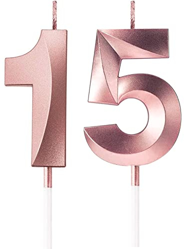 FAINCA 15th Geburtstagskerzen, Roségold, 5 CM, Zahlen Kerzen, für Geburtstagstorte Jubiläum, Meilensteinzeitalter