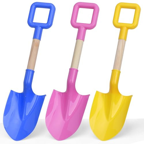 Beach Spades Sand Shovels Toys For Kids Adults, Safe Round Edge Beach Scoop Gardening Tools Kit Sandbox Wood ABS Gadget for Garden Sand Snow Backyard Summer 3 Pack 40 CM/ 16 Inch