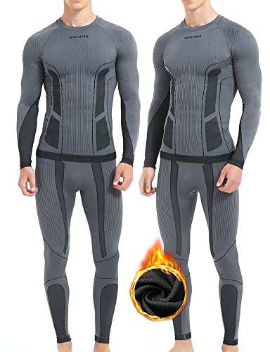 NOOYME Thermounterwäsche Herren Elastisch Funktionsunterwäsche Herren Weich Thermo Unterwäsche Männer Winter Warm Skiunterwäsche Herren Atmungsaktiv Funktionswäsche Thermowäsche GrauXL