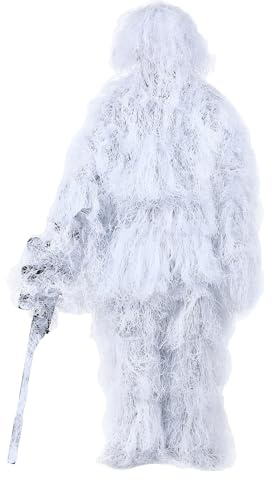 Maizoon 5 in 1 Ghillie Suit Includes Jacket Pants Mask Camouflage Rope & Storage Bag Ideal for Military Hunting Sniper Airsoft and Paintball Snow Style