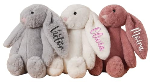 Dyoart Personalized Easter Bunny Rabbit, Custom Name Monogrammed Embroidered Bunny, Fluffy Rabbit with Long Ears,Plush Bunny Toy, Gift for Baby Kids(11.8inches)