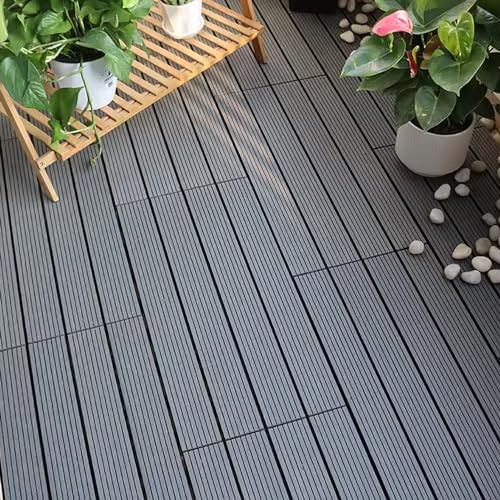PEILU WPC Baldosas de Terraza 60x30cm Losetas Aspecto de Madera Placas con Red de Drenaje de Plástico Resistentes a Intemperie Juego de 6 Revestimientos para Suelo de 1m² Exterior Balcón (Antracita)