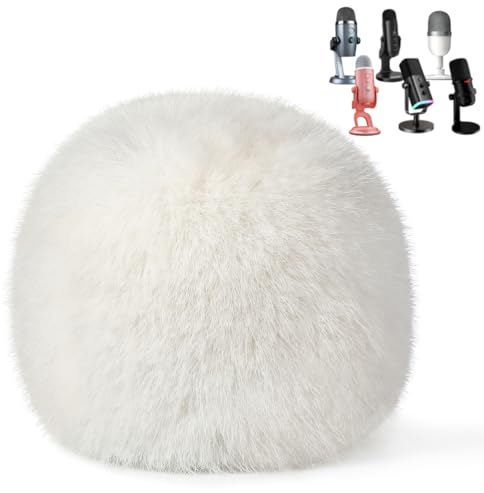 ZealSound Furry Mic Cover for Blue Yeti/Yeti Pro/Razer Seiren Mini/zealsound k66, Microphone Pop Filter with Furry Wind Muff, Microphone Muffler Shield Protection, White