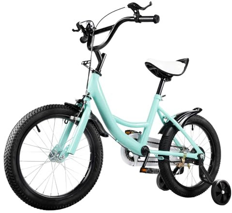 HUSPOO Kinderfahrrad - 16 Zoll Fahrrad für Jungen und Mädchen, Anfänger Fahrräder Radfahren mit Stabilisatoren, Verstellbarem Sitz, geeignet für Kinder im Alter von 5-8 Jahren, Grün
